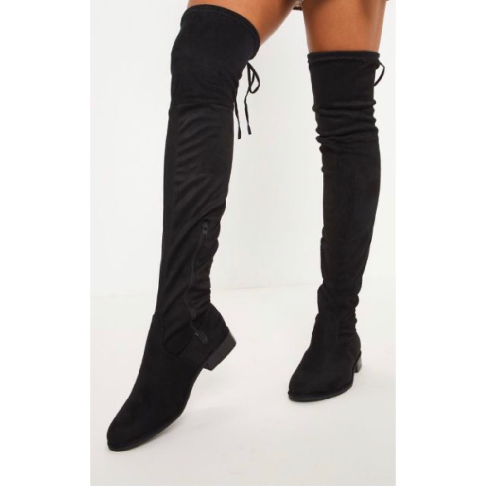 Black faux suede OTK boots